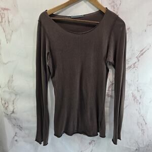 Anthropologie T Shirt Womens Medium Brown Long Sleeve Chocolate Velvet Graham